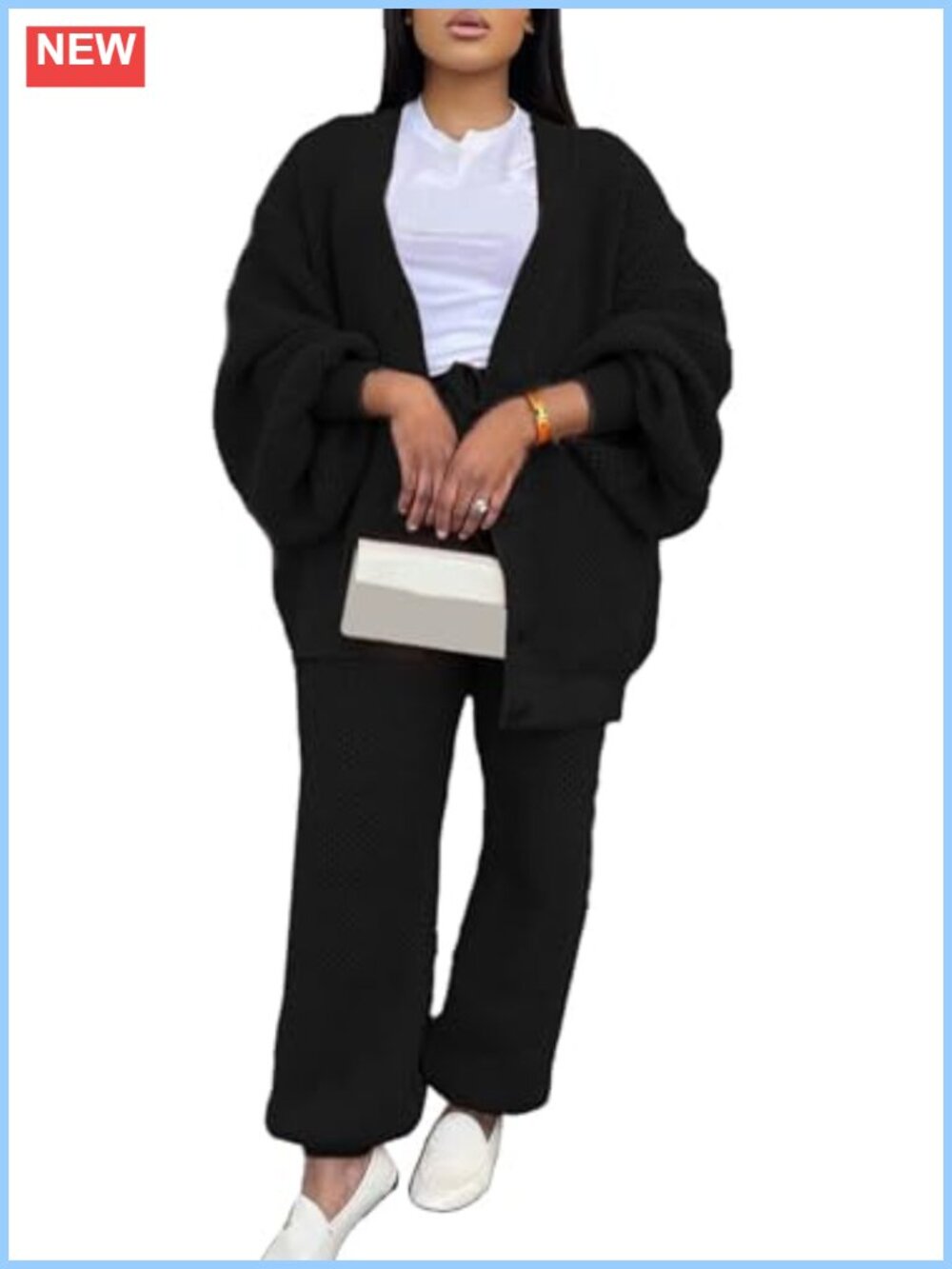 Womens 2 Piece Sweater Set Waffle Knit Cardigan & Pants Set